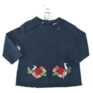 New Zara 9-12 Months Navy Embroidered Bunny Top Spring Easter NWT